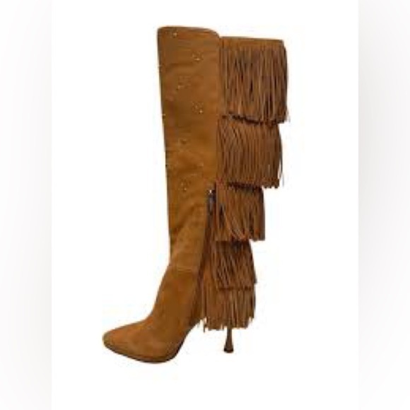 Women’s Vince Camuto Tan Fringe Panaryaz Knee High Boots Size 8.5 US! - Picture 3 of 9